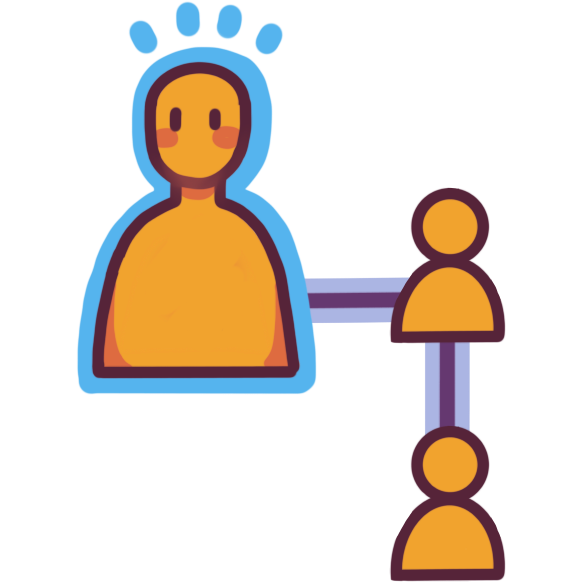 Two siblings and one’s child are linked, and one sibling is highlighted in blue.